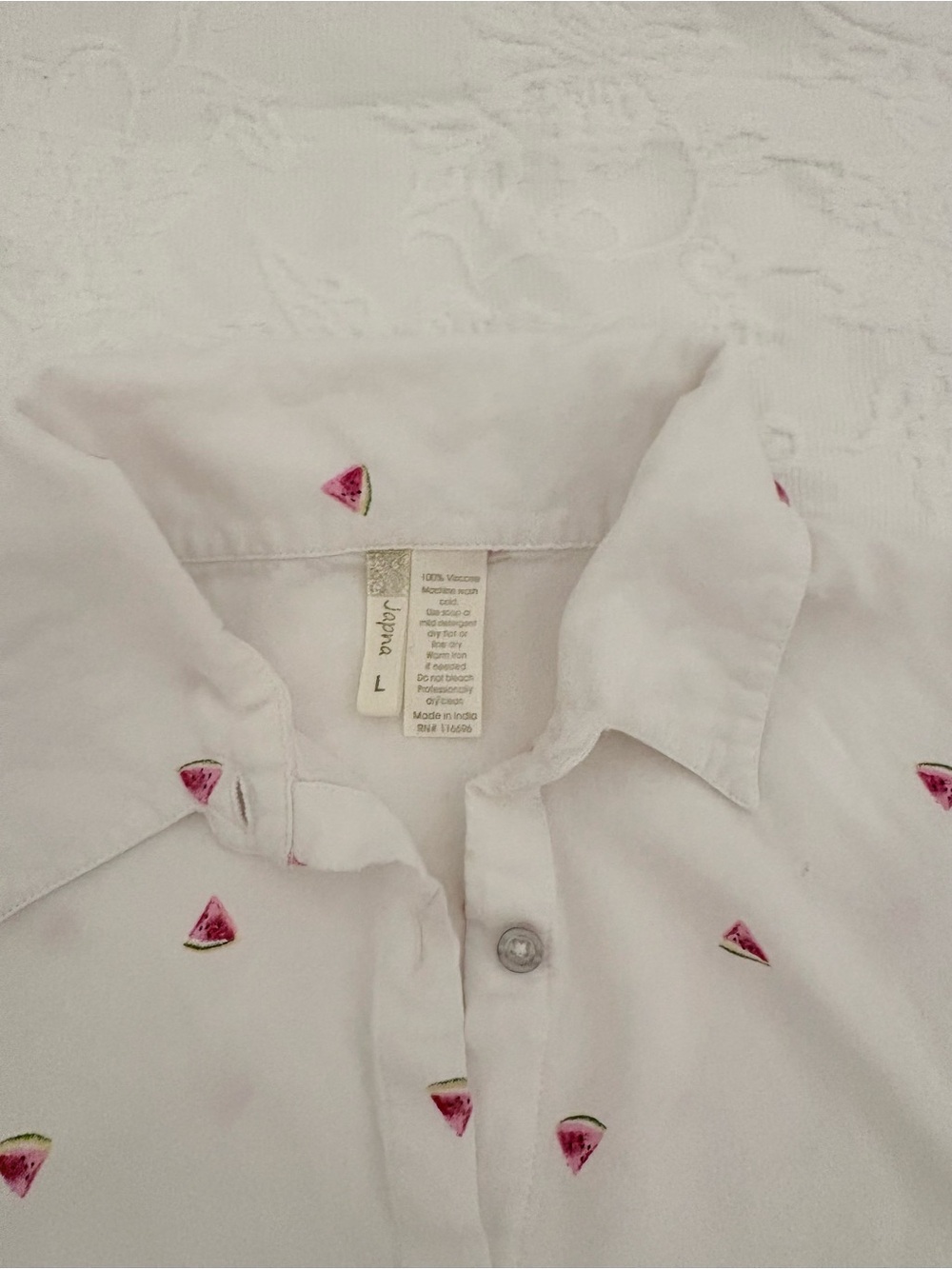 Chic White Short Sleeve Button-Up Shirt with watermelons top - Picture 3 of 5